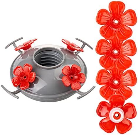 LaElvish Garden Hummingbird Feeder Base Replacement Bottom, Fits LaElvish Garden Hummingbird Feeders Only, Including Plastic Replacement Base and 4 Red Flowers