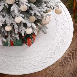 YUJUN 48 inches Christmas Knitted Tree Skirt Decorations Xmas Large White Chunky Cable Farmhouse Thick Rustic Tree Skirt for Merry Christmas Tree Holiday Home Party Decoration