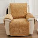 vctops Palm Leaves Velvet Plush Quilted Recliner Chair Cover Anti-Slip Super Soft Furniture Protector with Elastic Straps for Kids, Dogs, Pets, Khaki