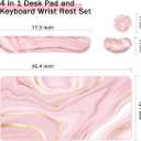 Keyboard Mouse Pad Set, Extended Mouse Pad+Keyboard Wrist Rest Support, Memory Foam Ergonomic Easy Typing, 3Pcs (35.415.7 in) Desk Pad Set for Home Office Study Game- Pink Gold, Extended, Large