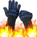 BBQ Gloves, Oven Gloves Original 2 Pack1472 Extreme Heat Resistant, Grilling Gloves Silicone Non-Slip Oven Mitts, Kitchen Gloves for BBQ, Grilling, Cooking, Baking (Black Long Cuff)