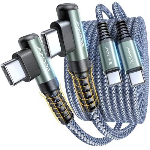 AINOPE USB C Cable to USB C 60W 2-Pack 6.6ft Nylon Braided Type C Charger Fast Charging Right Angle USBC to USBC Cable Charger Cord for Nintendo Switch 2 iPhone 16 Pro Max Samsung S25 Ultra iPad Pro, 4 Pack