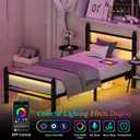 Twin Bed Frames with Headboard and Footboard,White Metal Platform Bed Frame with RGB LED Lights and USB Charging Station,Under Bed Storage,No Box Spring Needed,Suitable for Bedrooms, TWIN SIZE