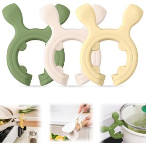 3Pcs Multifunction Silicone Pot Handle Spatula Rack,Kitchen Pot Lid and Spoon Holder,Non-Slip Spoon Holder Stove Organizer,Steam Releaser,Utensil Anti Scalding Pot Clip for Cooking Accessories