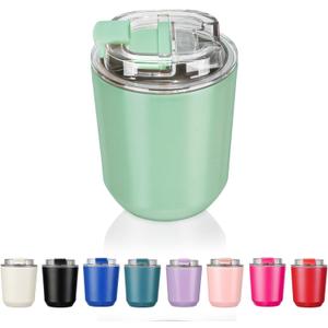 Puraville Insulated Tumblers with Lid, 10 oz Travel Coffee Mug Stainless Steel Vacuum Cup, Leak Proof Reusable Double Walled Coffee Tumbler for Iced and Hot Drinks, Green