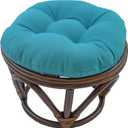 Blazing Needles Solid Twill Round Footstool Cushion, 18", Aqua Blue