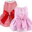 2 Pieces Dog Dress Princess Stripe Pet Dresses for Small Dogs Cute Bowknot Dog Summer Clothes for Dogs Cats Pets Puppy Chihuahua Yorkies (Large, Red+Pink)