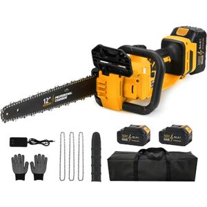 12" Electric Chainsaw Cordless, 20V Battery Powered Cordless Chain Saw, Chainsaw with 2 x 4.0Ah Lithium ion Battery and Charger for Wood Cutting, Tree Trimming and Branch Pruning