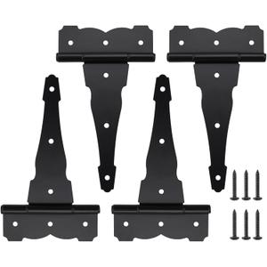 HOME MASTER HARDWARE 8 in Heavy Duty Decorative T Strap Hinge Rustproof Iron Black Gate Hinge,Tee Hinges for Storage Sheds, Gates Barns with Screws (4 Pack)