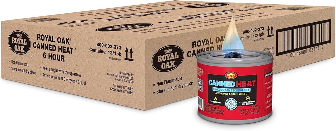 Royal Oak Canned Heat 12 Pack 6 Hour Chafing Fuel, Easy Open, Resealable, Non-Drip, for Food, Burners for Chafing Dishes, Buffet Burners, Parties, Weddings, BBQs