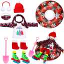 Jenaai 9 Pcs Christmas Doll Accessories Set Christmas Doll Clothing Includes Ear Muffs, Scarf, Sweater, Boot, Inflatable Snow Tube, Mask, Hat, Ice Skates, Shovel for Doll Decor, Red and Black Plaid