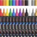 Overseas Acrylic Paint Marker Pens - 12 Colors Permanent Markers, Medium Tip, Water Based, Quick Dry, Waterproof Paint Pen Set for Rock, Wood, Plastic, Metal, Canvas, Glass, Fabric, Mug, Stone