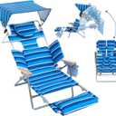 Outdoor Sunshade Backpack Beach Chair with Face Hole, Reclining Lounge Chair with Footrest, 5-Position Foldable Camping Chair with Towel Bar, Cup and Phone Holder for Sand Pool Lawn (Blue/White) (Blue and White Stripe)
