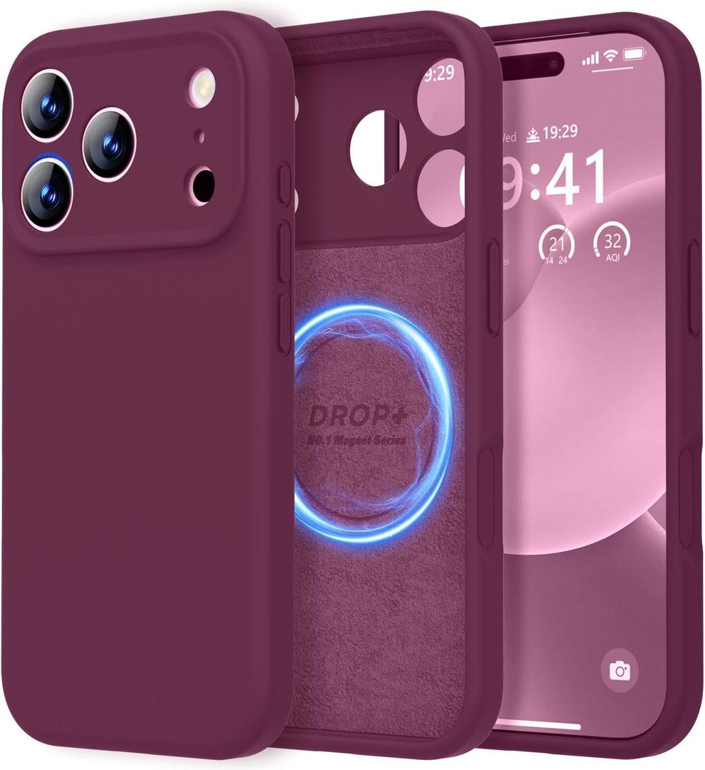 LOVE 3000 Designed for iPhone 17 Pro Case, Premium Silicone [Compatible with Magsafe][Soft Anti-Scratch Microfiber Lining] Shockproof Protective Phone Case for Men Women 6.3", WineRed