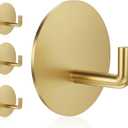 Adhesive Hooks Heavy Duty Waterproof in Shower Hooks for Hanging Loofah, Towels, Clothes, Robes for Bathroom Removable Adhesive Wall Hooks Door Hook Stainless Steel Stick on Hooks 4 Pcs (Gold)
