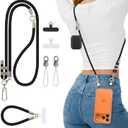 LAUDTEC Breakaway Cell Phone Lanyard Crossbody with key Utility Ring & 2Tabs,Adjustable Anti-Theft for iphone Strap,Premium Metal 360Carabiner,Universal Phone Neck &Wrist Lanyard for Travel,Black