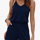 MISFAY Womens Summer Loose V Neck Spaghetti Strap Short Jumpsuit Rompers, M