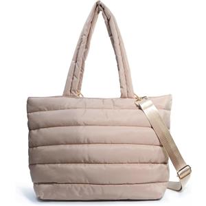 HOXIS Puffer Tote for Women Quilted Shoulder Handbag Lightweight Weekender Bag Purse for Work Travel Gym Shop
