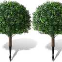 Faux Boxwood Balls for Outdoor Planters Topiary Set of 2,UV Resistant Artificial Shrub Bushes Trees with Spike for Porch,Indoor,Garden