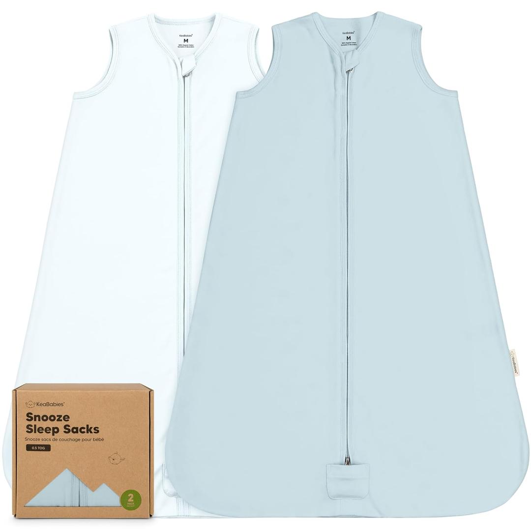 2-Pack Baby Sleep Sacks, Zipper Wearable Blanket - 0.5TOG Organic Cotton, Lightweight, Soft Cozy Toddler Sleeping Sack 6-12 months,Easy to Wear Large Newborn Transition Swaddles Sleepsacks(Glacier, M)