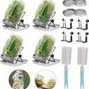 Lulonpon 4 Sprouting Jar Kit, Wide Mouth Quart Mason Jars with Stainless Steel Screen Sprout Lids, 86mm,1000ml,Stand,Tray and Canning Brush,Seed Sprouter Set for Growing Broccoli, Alfalfa, Mung Bean