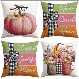 Pack Of 2 Artscope Fall Decorative Throw Pillow Covers 18x18 Inch Set of 4 Fall Gifts for Home Decor, Autumn Pumpkin Sweet Home Thankful Grateful Blessed Outdoor Farmhouse Pillow Cases for Sofa Couch-Pink