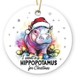 6 x Hippo Christmas Ornaments 2025 - Hippopotamus Ceramic Ornaments for Christmas Tree Decorations, I Want A Hippopotamus, Xmas Gifts for Family, Animal Farm, Holiday Decor