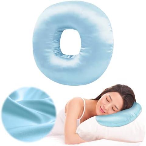 Piercing Pillow for Side Sleepers with an Ear Hole, Donut Pillow for Ear Pain CNH | Pain Relief Sleeping | Pressure Sore | Side Sleepers | Satin Washable and Adjustable Ear Protector (Haze Blue)