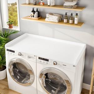 Avana Washer Dryer Countertop, White Natural Pine Wood Laundry Countertop with Raised Edges - 54" Width x 27.5" Depth Laundry Room Organization