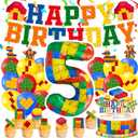 Birthday Decorations 5 Year Old Boy  Building Blocks 5th Birthday Decorations  Party Kit: Number 5 Balloon, Banner, Cupcake & Cake Toppers, Balloons  Brick Theme Party Supplies for Boys 5 Years Old
