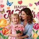 Happy Mother's Day Backdrop 7x5FT Tulip Butterfly Mothers Day Photography Background Best Mom Ever Party Decorations Supplies Photo Props