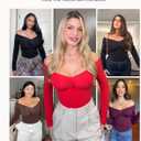 FeelinGirl Women's Long Sleeve Shapewear Bodysuit for Tummy Control Seamless Body Suits Thong V Neck Going Out Tops (Brown, M)