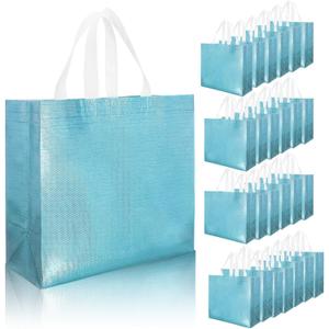 25 Pcs Blue Reusable Gift Bags with Handle, Non-woven Party Favor Bags Bulk Sturdy Base Glossy Bridesmaid Bag for Wrapping Gifts, Birthday, Wedding, Parties, Graduation 12.4 x 4.7 x 10.8 Inches, 1 Count
