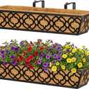Y&M Railing Planter Boxes 24 Inch 2 Pack, Hanging Balcony Planter, Adjustable Deck Railing Planter Box, Metal Window Boxes Outdoor for Fence, Porch Flower Pots Holder