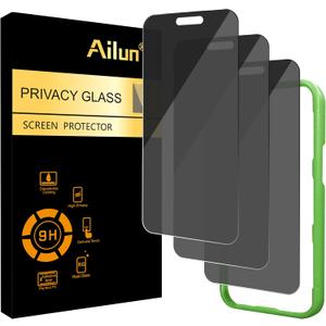 Ailun 3 Pack 4 Way 360 Degree Privacy Screen Protector for iPhone 16 Pro [6.3 inch], Face ID Sensitive,4 Directions Horizontal and Vertical All Around Anti Spy Tempered Glass Film[9H Hardness]-HD
