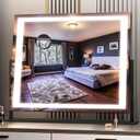 Hasipu Vanity Mirror with Lights, 24.2" x 19.7" LED Makeup Mirror, Light up Mirror with 10X Magnification, Smart Touch 3 Colors Dimmable, 360 Rotation (Right Angle Black)