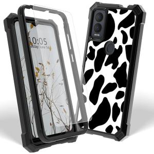for Cricket Magic 5G Case with Screen Protector, Heavy Duty Dual Layer Hard PC & Silicone Shockproof Protective Phone Cover for Cricket Magic 5G/AT&T Propel 5G, Cow Print
