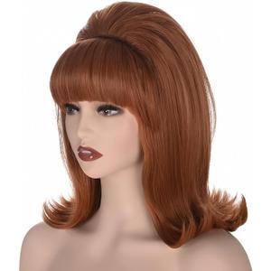 Womens Flip Wig 70s 60s Retro Beehive Style Vintage Look Wig Costume Women Wig wtih Bang (Ginger)