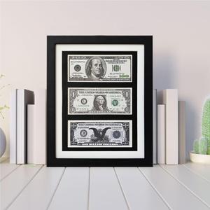 Tabletop picture frame, Dollar Bill Frame,first dollar bill frame (with black mat), real glass, easel and wall mountChristmas and Valentine's Day gifts.