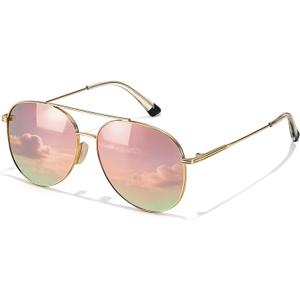 TJUTR Polarized Tangle Free Aviator Sunglasses for Women & Men, UV400 Protection Trendy Shades, No-Snag Metal Frame Glasses