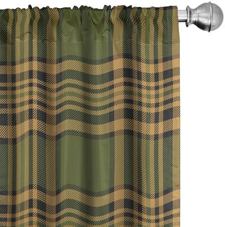 Lunarable Plaid Curtains, Tartan Pattern in Autumn Tones Old Fashioned Design Country Illustration, Window Treatments 2 Panel Set for Living Room Bedroom, Pair of - 28" x 63", Olive