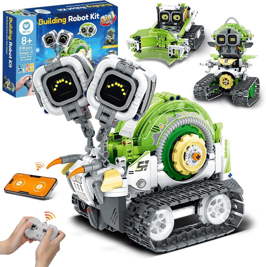 Sillbird Robot Building Kit with Remote Control STEM Gifts for Boys Age 8-12, Coding Robotic Toys for Kids Birthday - Build 3in1 Model with 518 Pieces