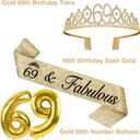 69th Birthday Decorations for Women Gold with 69th Birthday Sash and Crown, Cake Topper and Candles, Number Balloons Gold, 69 Year Old Gifts for Women
