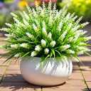 Geegoods Artificial Plants Flowers Outdoor  24 Bundles UV Resistant Faux Lavender Flowers with Monkey Grass for Garden Porch Window Patio Hanging Planter Decor (White)