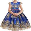 TTYAOVO Flower Girl Dress Princess Birthday Party Wedding Gown (5-6 Years, Blue)