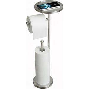 Toilet Paper Holder with Shelf, Tissue Roll Holder Stand with Storage Space for Holding Extra 4 Toilet Paper Rolls, Stainless Steel Rustproof Freestanding (Brushed Nickel)