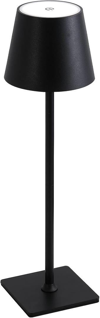Black Cordless Table Lamp,Portable LED Desk Lamp, 5000mAh Battery Operated, 3 Color Stepless Dimming Up,Night Light for Restaurant Bedroom Bars Outdoor Party Camping Coffee Shop