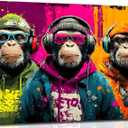 Graffiti Monkey Canvas Wall Art Abstract Gorilla Music Decor Pictures Arctic Monkey Man Cave Posters Prints for Bar Game Room Modern Home Bedroom Corridor Living Teen Decoration (16"L x 12"W)