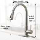 Kitchen Faucet with Pull Down Sprayer, Brushed Nickel Stainless Steel Kitchen Sink Faucet, Single Handle 1 or 3 Hole Pull Out Sink Faucet for Bar Laundry RV Farmhouse, RC-KYT010L-D