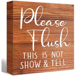 Funny Rustic Bathroom Wood Sign Please Flush This is Not Show and Tell Wood Block Sign for Bathroom Shelf Toilet Restroom Home Tabletop Desk Decor,Farmhouse Bathroom Wooden Box Sign